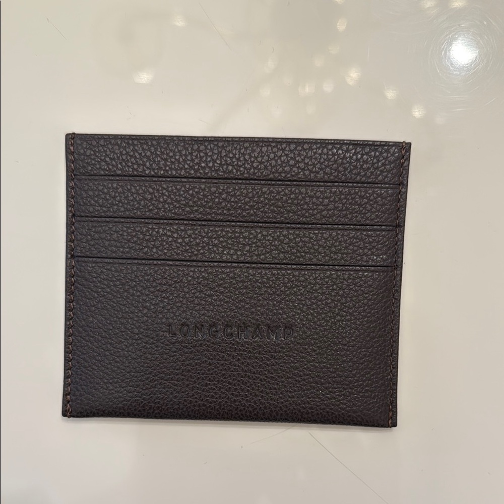 Longchamp Brown Leather Key Card Holder Minimalist Design